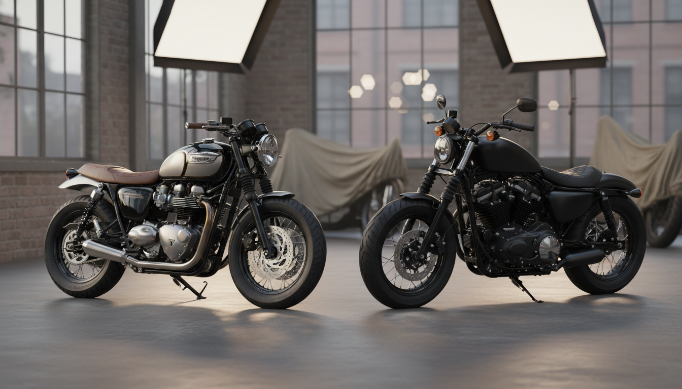 découvrez les légendaires triumph bonneville t100 et harley sportster 1200, deux icônes incontournables du marché custom alliant style classique et performance moderne.